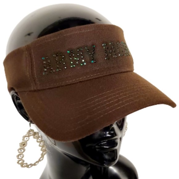 Army Mom Crystal & Stud Brown Sun Visor  Adjustable Snap. - Picture 2 of 4